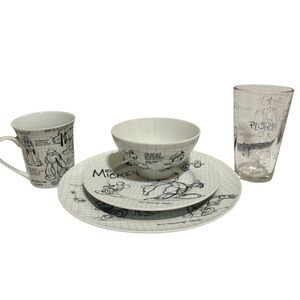 Disney Micky Mouse Sketch Book Dinnerware Set Plate Salad Plate Bowl Coffee